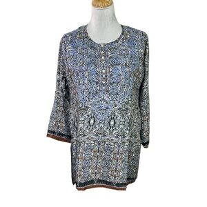 NWT Love Kyla Silk Blend Hand Embroidered Tunic Top Size Small